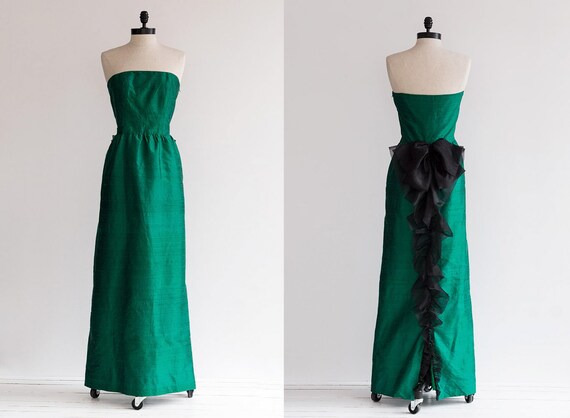 green silk evening gown
