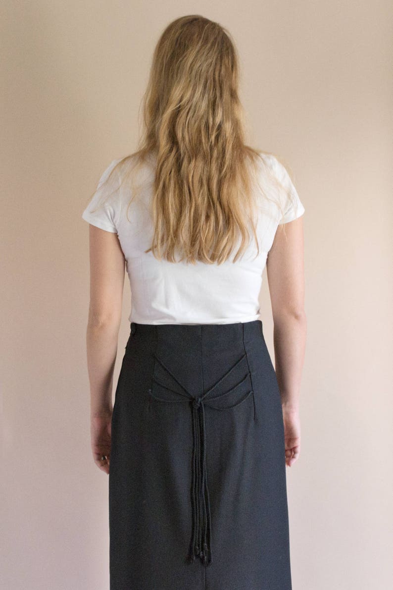 Tassel Skirt Long Black Skirt Black Lace Up Skirt Straight Maxi Skirt Vintage Maxi Skirt