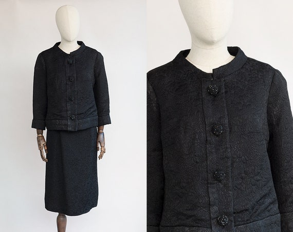 Vintage Skirt Suit | 1960s Black Brocade Suit | Ch