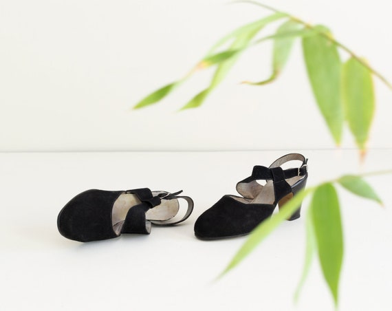 Deadstock Vintage 1930s Slingback Heels | Black Su
