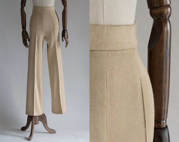 Deadstock Vintage Camel Knit Pants | 70s Wide Leg