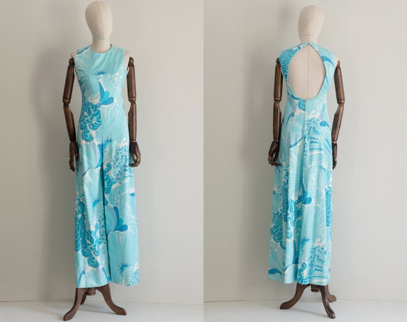 60s Wide Leg Jumpsuit | Vintage Turquoise Jumpsuit