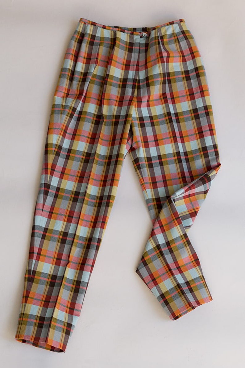 Madras Plaid Pants Vintage 60s Pants 1960s Pleated Etsy
