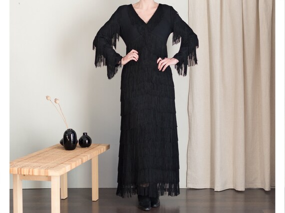 Louis Feraud Fringed Maxi Dress | 70s Evening Dres
