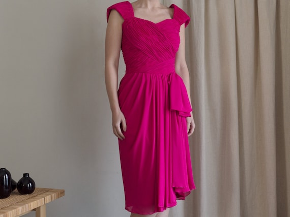 Vintage Cocktail Dress | 80s Ruched Dress | Hot Pi