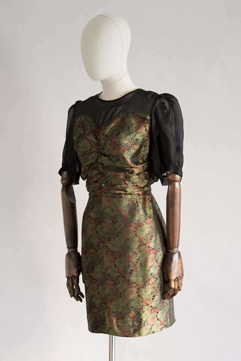 Floral Brocade Dress Vintage 90s Dress Puff Sleeve Dress | Etsy