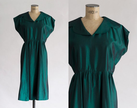 Forest Green Taffeta Dress | Vintage 1940s Dress |