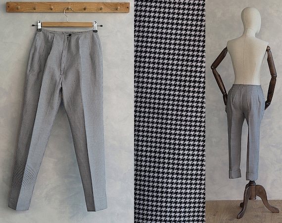 60s Cigarrette Pants - Houndstooth Print Pants - B