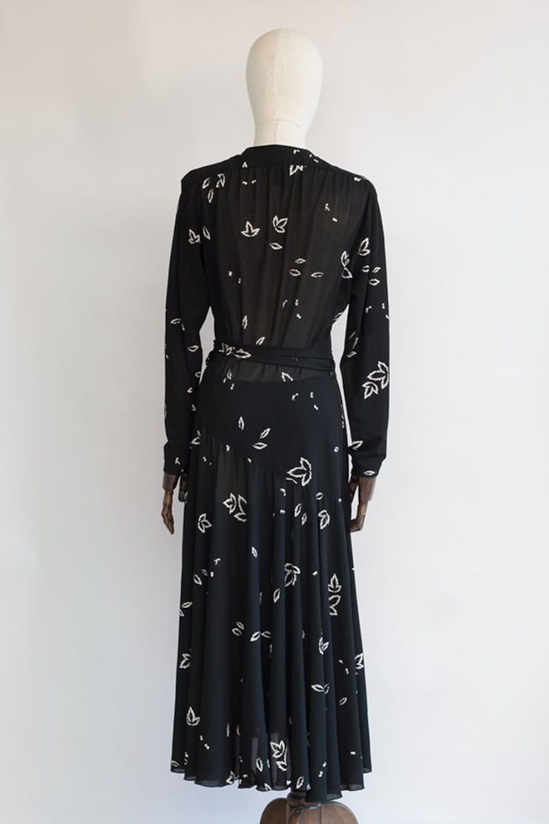 Vintage 80s Dress With Leaf Print Black Wrap Dress Arce Dress