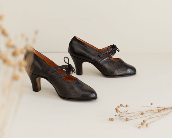 1930s Vintage Black Heels | Deadstock French Lace