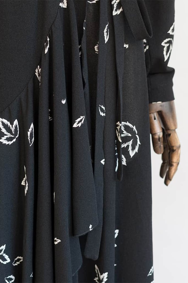Vintage 80s Dress With Leaf Print Black Wrap Dress Arce Dress