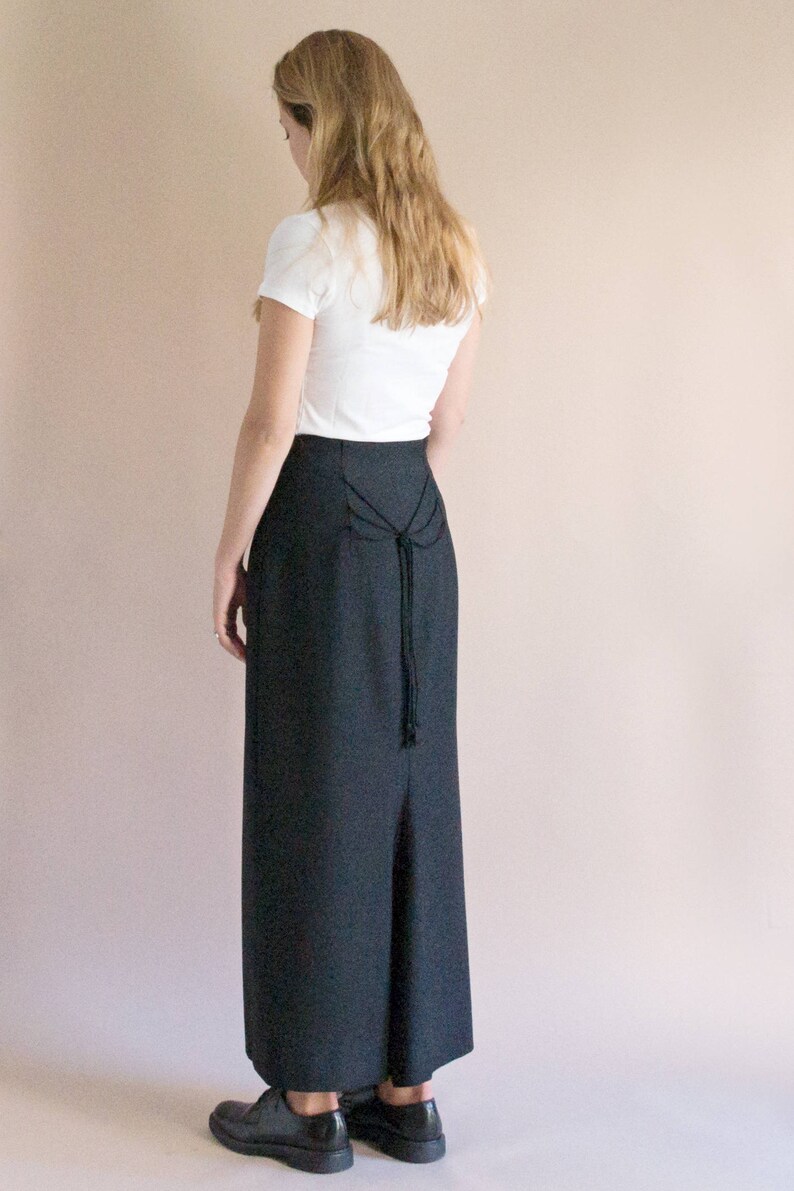 Tassel Skirt Long Black Skirt Black Lace Up Skirt Straight Maxi Skirt Vintage Maxi Skirt