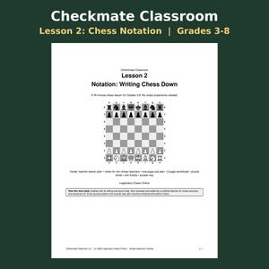Chess Notation Lesson Plan, Algebraic Notation Worksheet, Printable Chess Puzzles, Grades 3-8, Chess Club Activity, Sub Plan, Logic