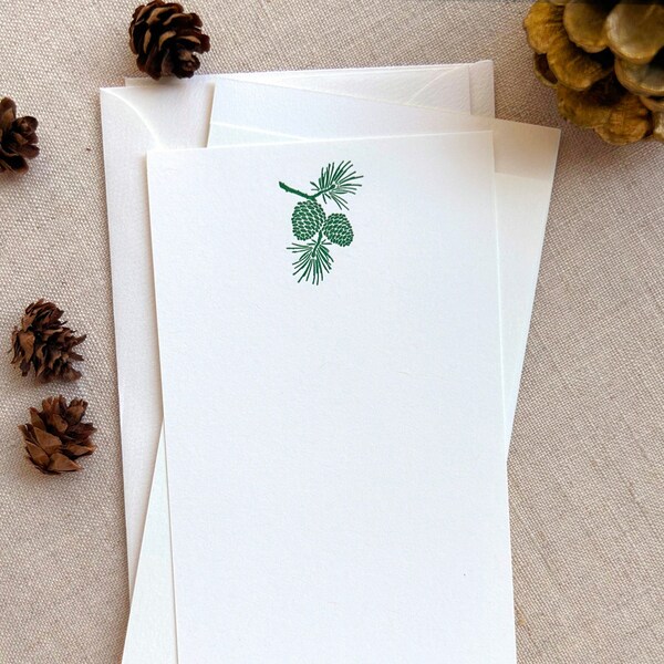 Flat Card Set with Letterpress Pine Bough (vertical)