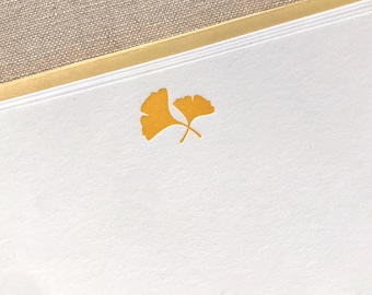 Flat Card Set with Letterpress Gingko Leaves