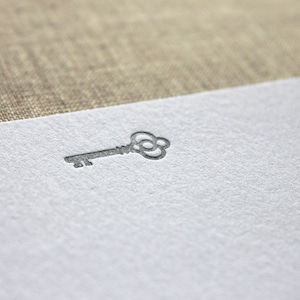 Flat Card Set with Letterpress Silver Key image 1