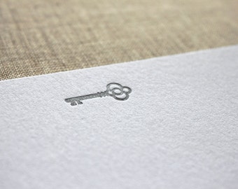 Flat Card Set with Letterpress Silver Key