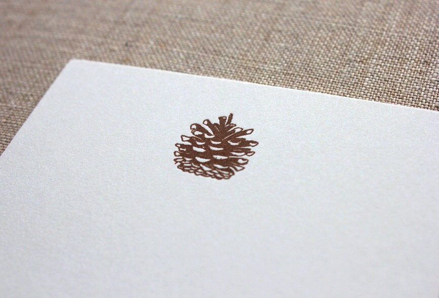 Flat Card Set with Letterpress Pine Cone (vertical)