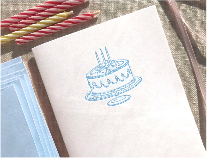 Birthday Cake Letterpress Card Set pink or blue Blue