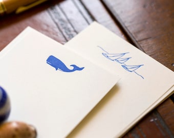 Flat Card Set with Letterpress Whale (vertical)