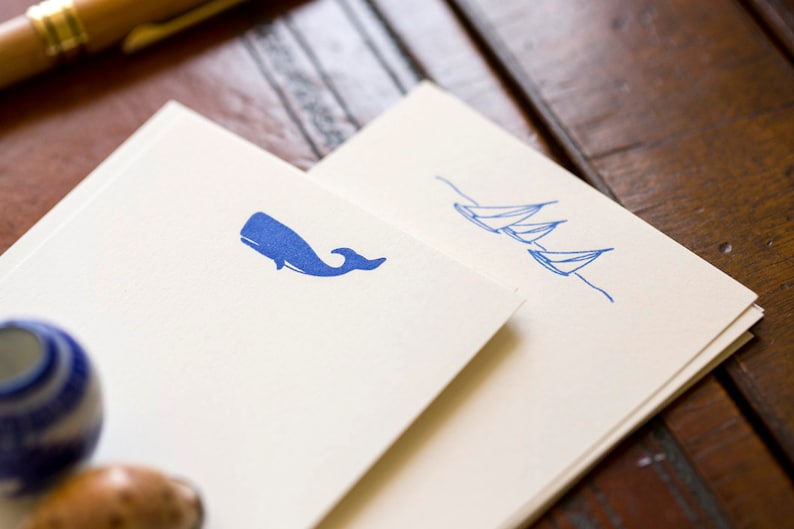 Flat Card Set with Letterpress Whale vertical image 1