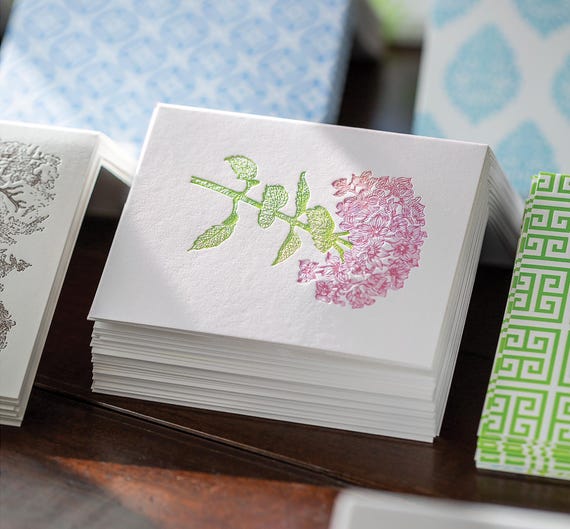 Hydrangea Letterpress Card Set - Etsy