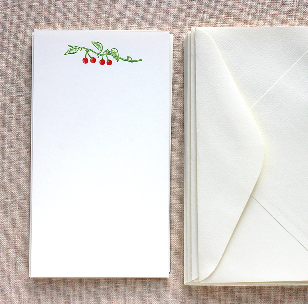 Flat Card Set With Letterpress Cherries (vertical) - Etsy