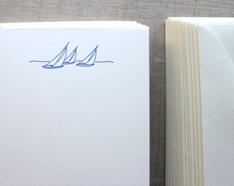 Flat Card Set with Letterpress Sailboats (vertical)