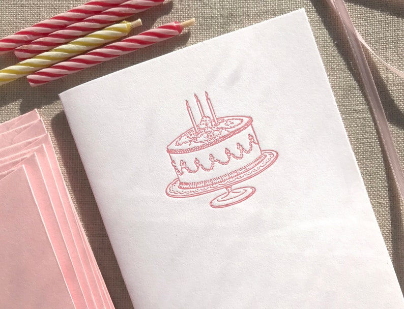 Birthday Cake Letterpress Card Set pink or blue Pink