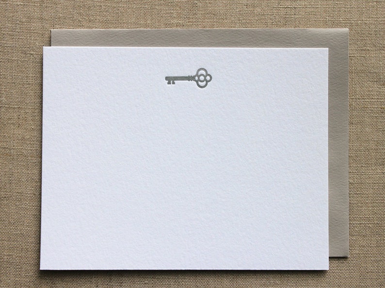 Flat Card Set with Letterpress Silver Key image 3