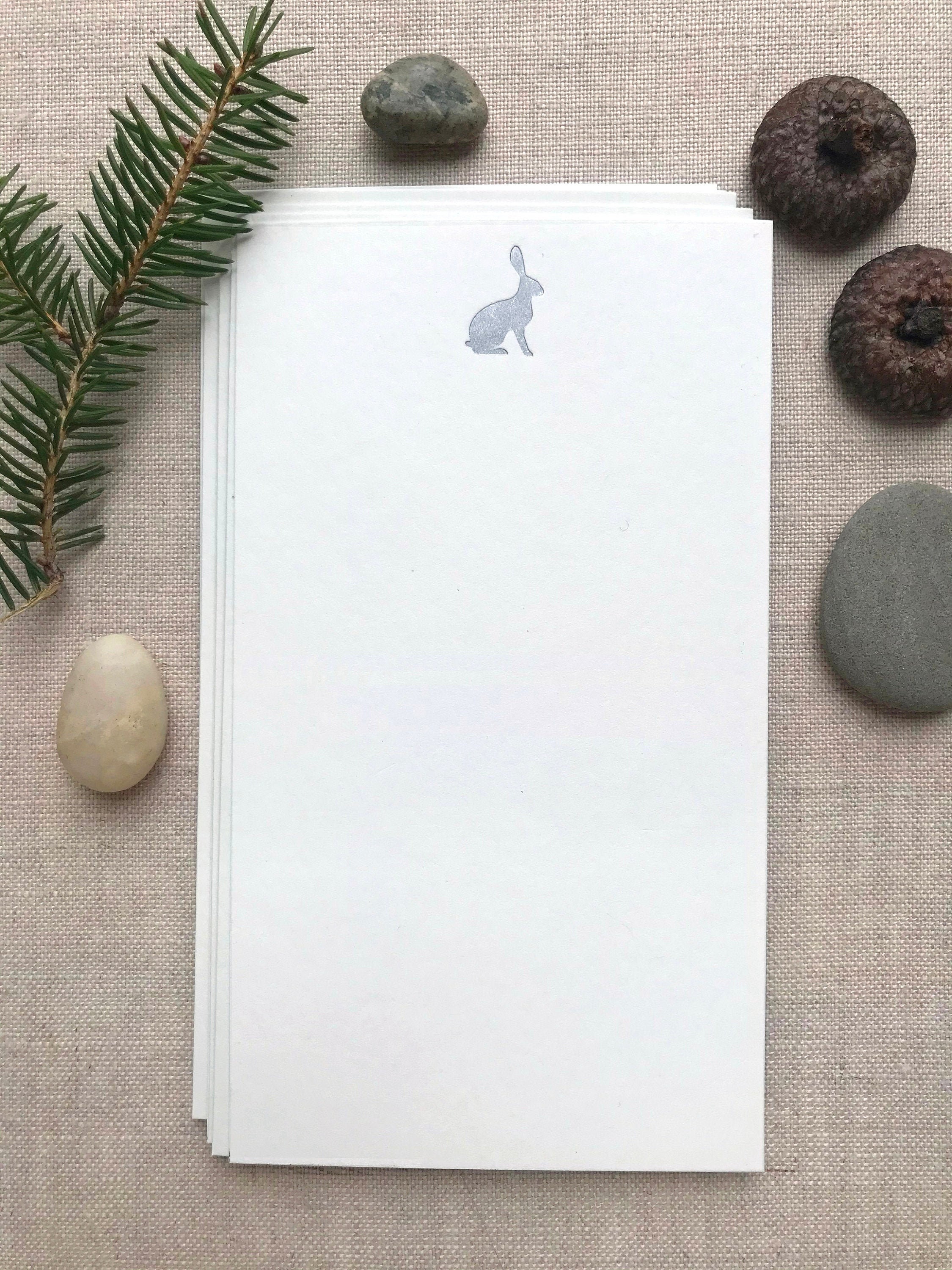 Flat Card Set with Silver Letterpress Rabbit (vertical)
