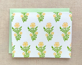 Letterpress Card Set with Hand Block Flowers