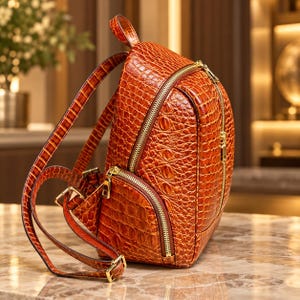 Women’s Genuine Crocodile Leather Backpack, Luxury Cowhide Rucksack, Handmade Exotic Leather Travel Bag, Everyday Backpack