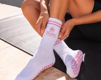 Custom Embroidered Pilates Grip Socks, Personalized Name Yoga & Barre Socks, Non Slip Gift for Her