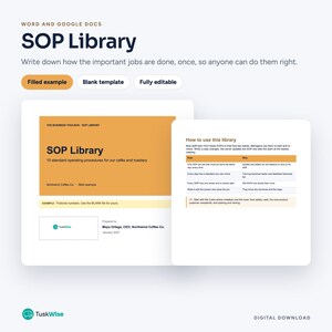 SOP Template Word, Standard Operating Procedures Library, 10 Example SOPs, Process Documentation, Small Business, Google Docs
