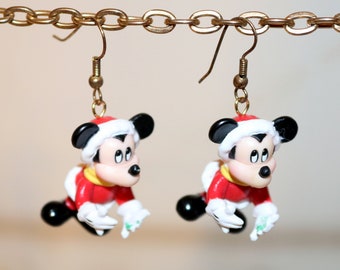 Vintage Santa Mickey Earrings - Disney - Caroling Mickey - 1990s - French Hook Earrings