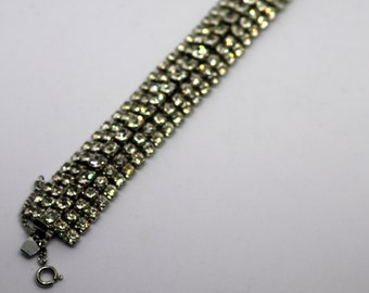 Vintage WEISS Clear Rhinestone Bracelet - Signed - Safety Chain - Prong Set Rhinestones