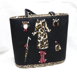 Vintage Braciano Handtasche - Mode Design Geldbörse - Schwarz mit Animal Print - Paper Doll Style Outfits - Guter Zustand