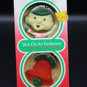 Vintage Wizard &quot;Christmas&quot; Stick on Air Fresheners - Original Box - Snowman - Bell - Pre-Owned