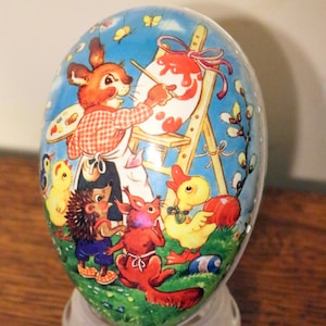 Contenedor de caramelo de huevo Mache de papel - Hecho en Alemania - Echt Erzgebirge - Vintage decoración de Pascua - Portacaramelos