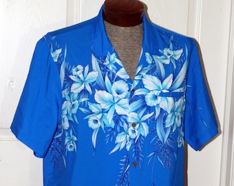 Chemise hawaïenne boutonnée à manches courtes en coton imprimé palmier