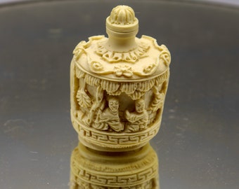 Vintage Chinese White Cinnabar Carved Miniature Snuff Bottle -Perfume Bottle - Asian Snuff Bottle - Resin Bottle