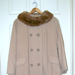 Vintage 1960s Wool Coat with Mink Collar - 3/4 Sleeves