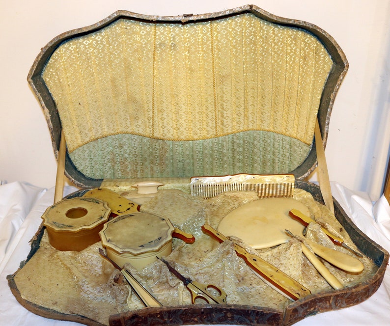Vintage Celluloid Vanity Set Original Case French Ivory Etsy