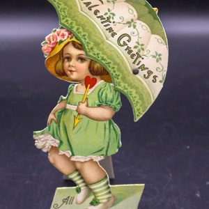 Antigua Raphael Tuck 3D "Saludos de San Valentín" Chica Tarjeta de San Valentín - Impreso en Alemania - Usado