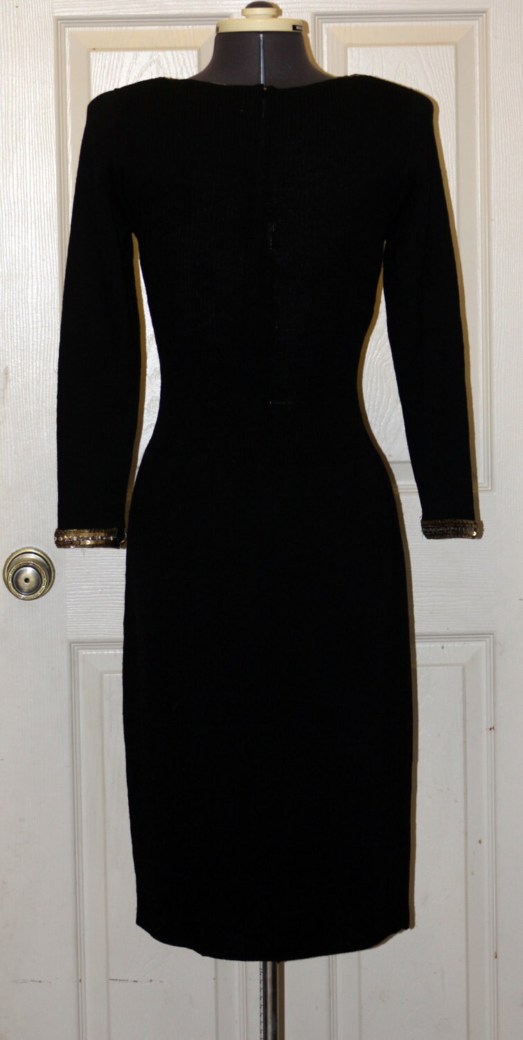 日本に 1980s Accented Sequin Knit Black Wellmore for Sayres Don ワンピース