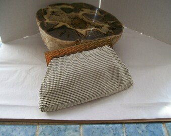 Whiting Davis Clutch - Purse - Handbag - White Mesh - Gold Frame - Vintage