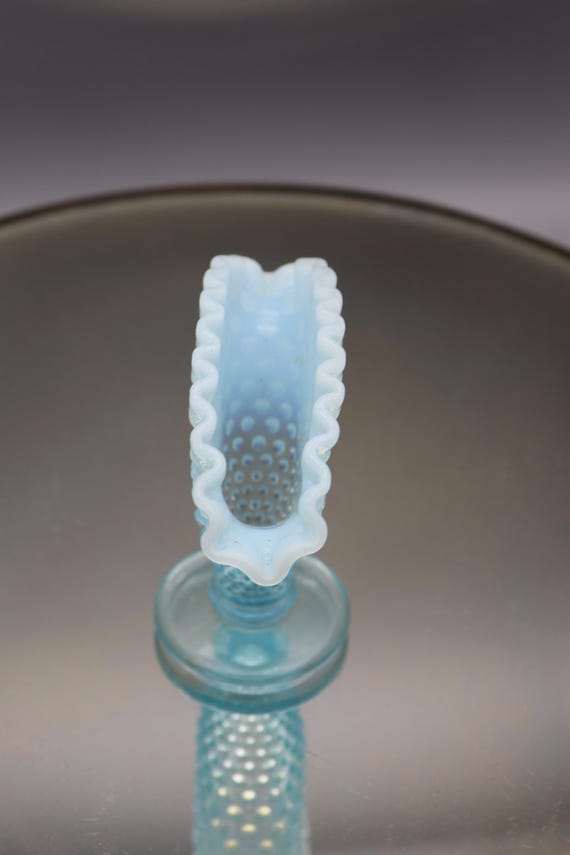 フェントン　ブルーオパールセント ボブネイル コンポート フリル ラッフル ヴィンテージ フェントン ブルー オパールセント ホブネイル フリル