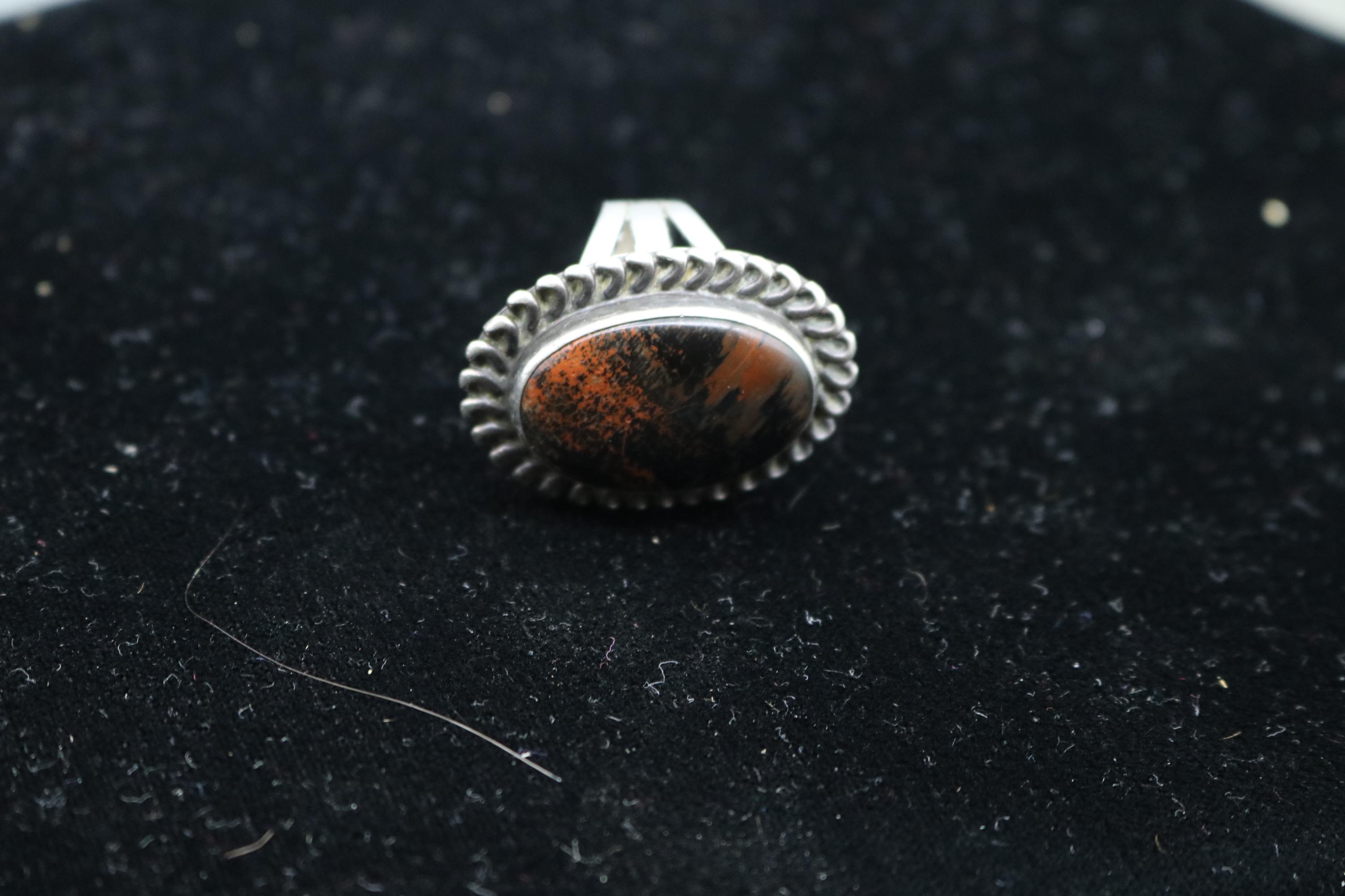 Vintage Native American Navajo Sterling Jasper Ladies Ring - Size 