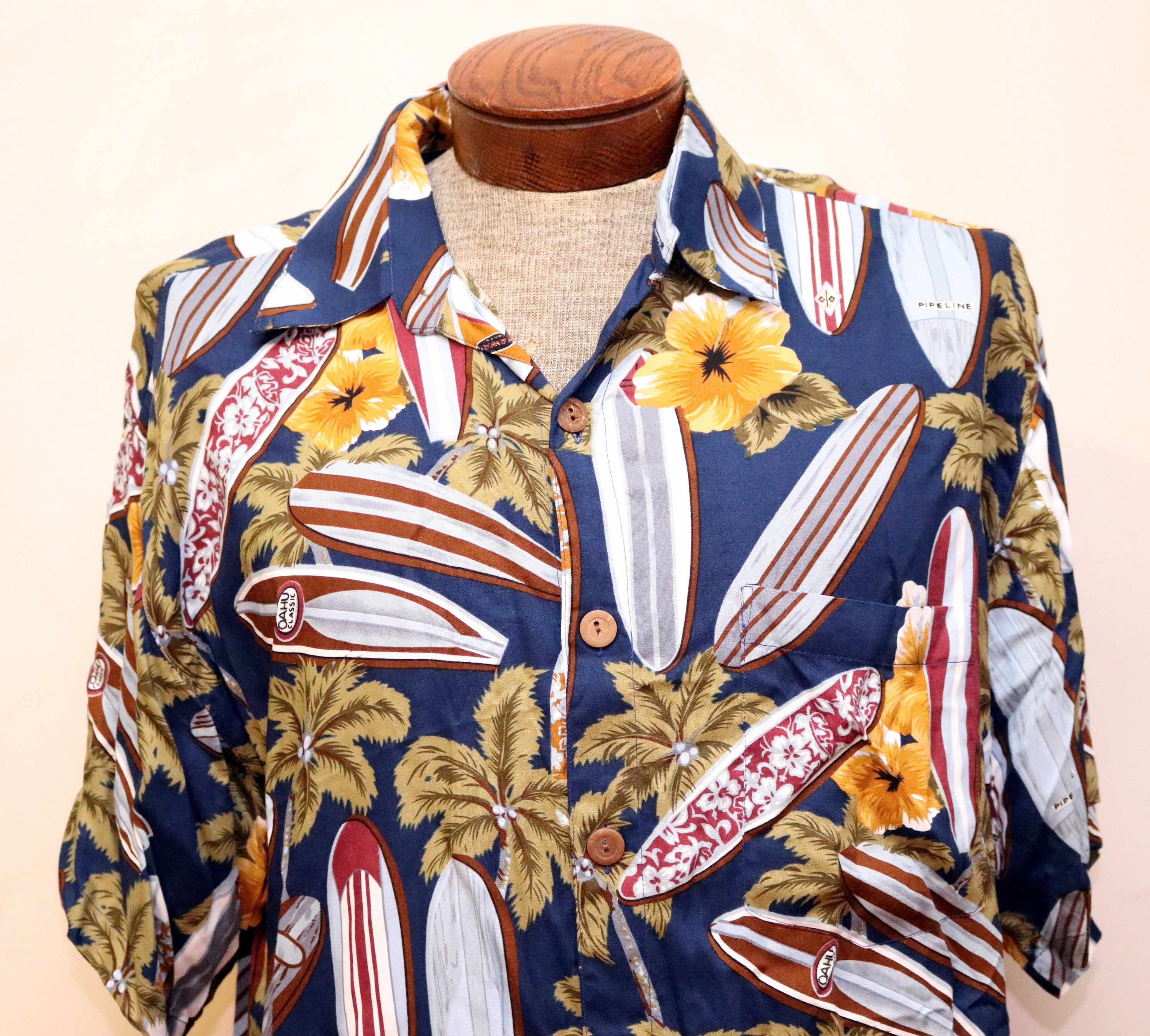 トップス 50s vintage rayon ALOHA shirt Rayon Aloha Shirt Hawaiian 40s 50s BORDER PRINT Palm Trees